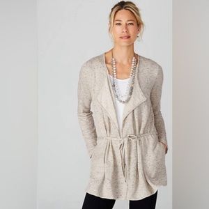 J. Jill Pure Jill Cream Textured Tie Front Cardigan w/pockets Long Sleeve M